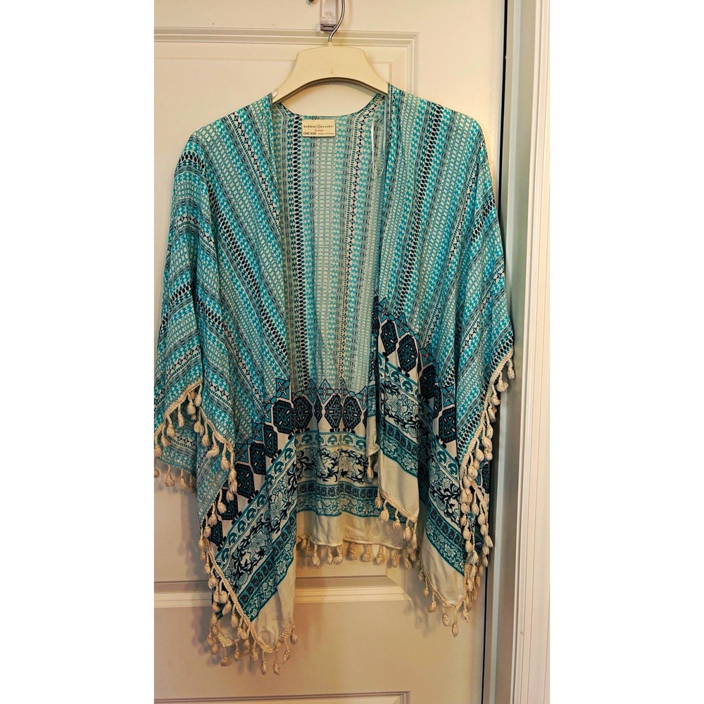 Bobbie & Brooks Women's Geometric Tasseled Shawl/Wrap Cotton blend Boho coastal